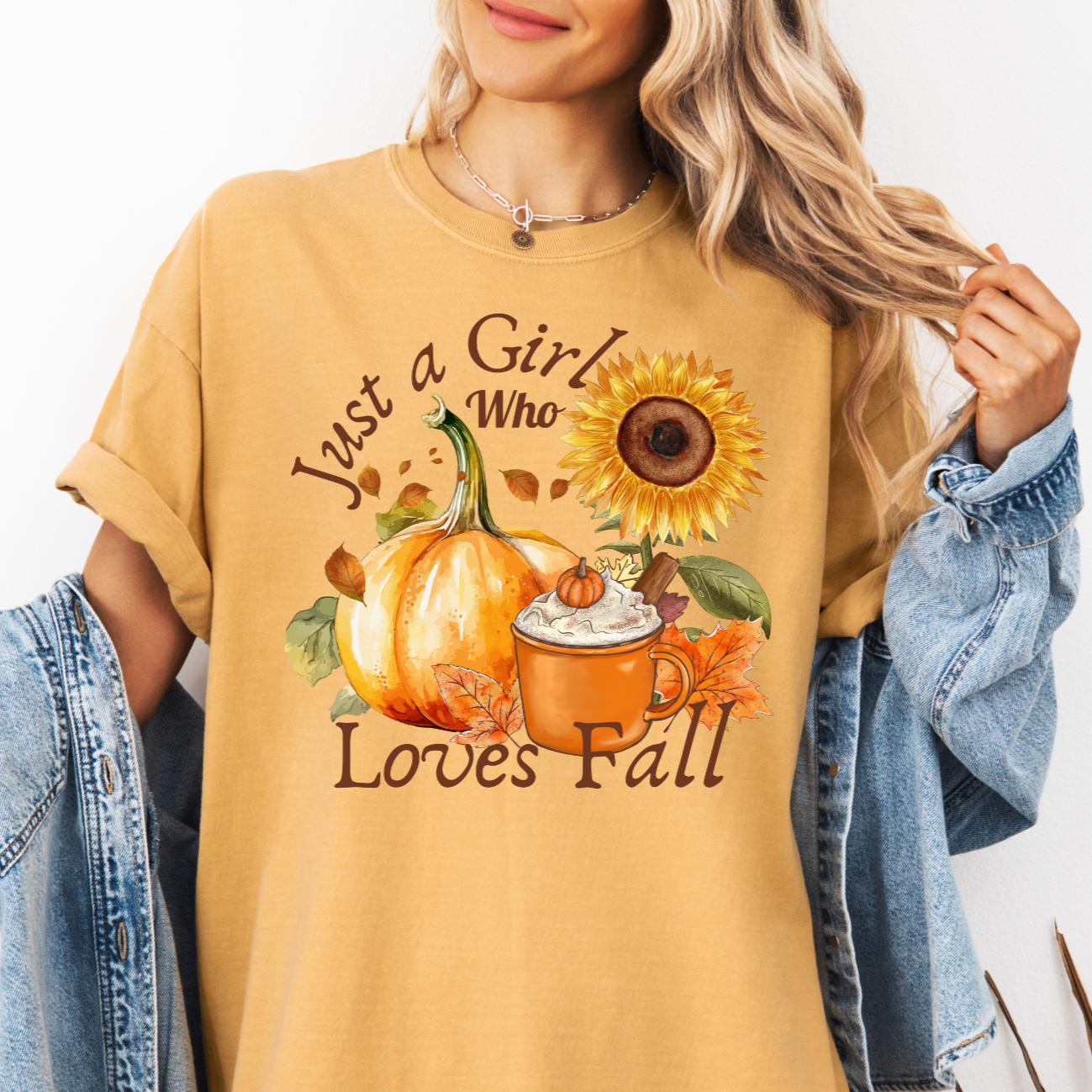 Comfort Colors Mustard Just a Gilr graphic T-shirt