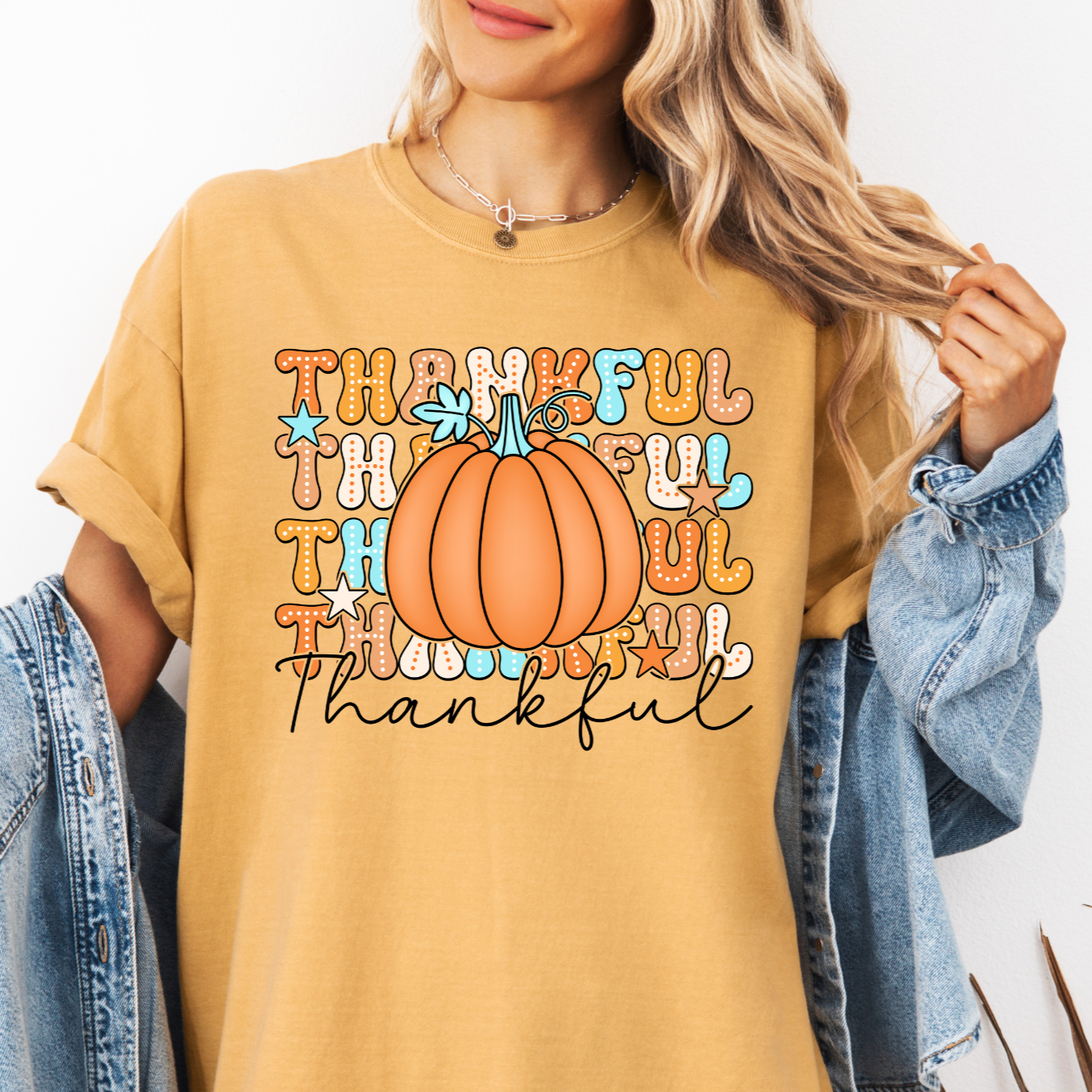 Thankful Comfort Colors mustard graphic T-shirt