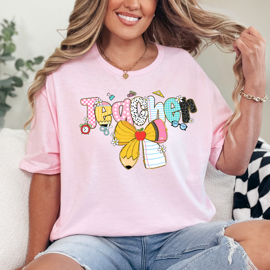Gildan light pink Teacher graphic T-shirt