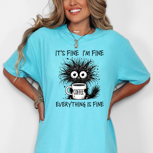 Funny cat It's fine Comfort Colors lagoon blue Graphic T-shirt