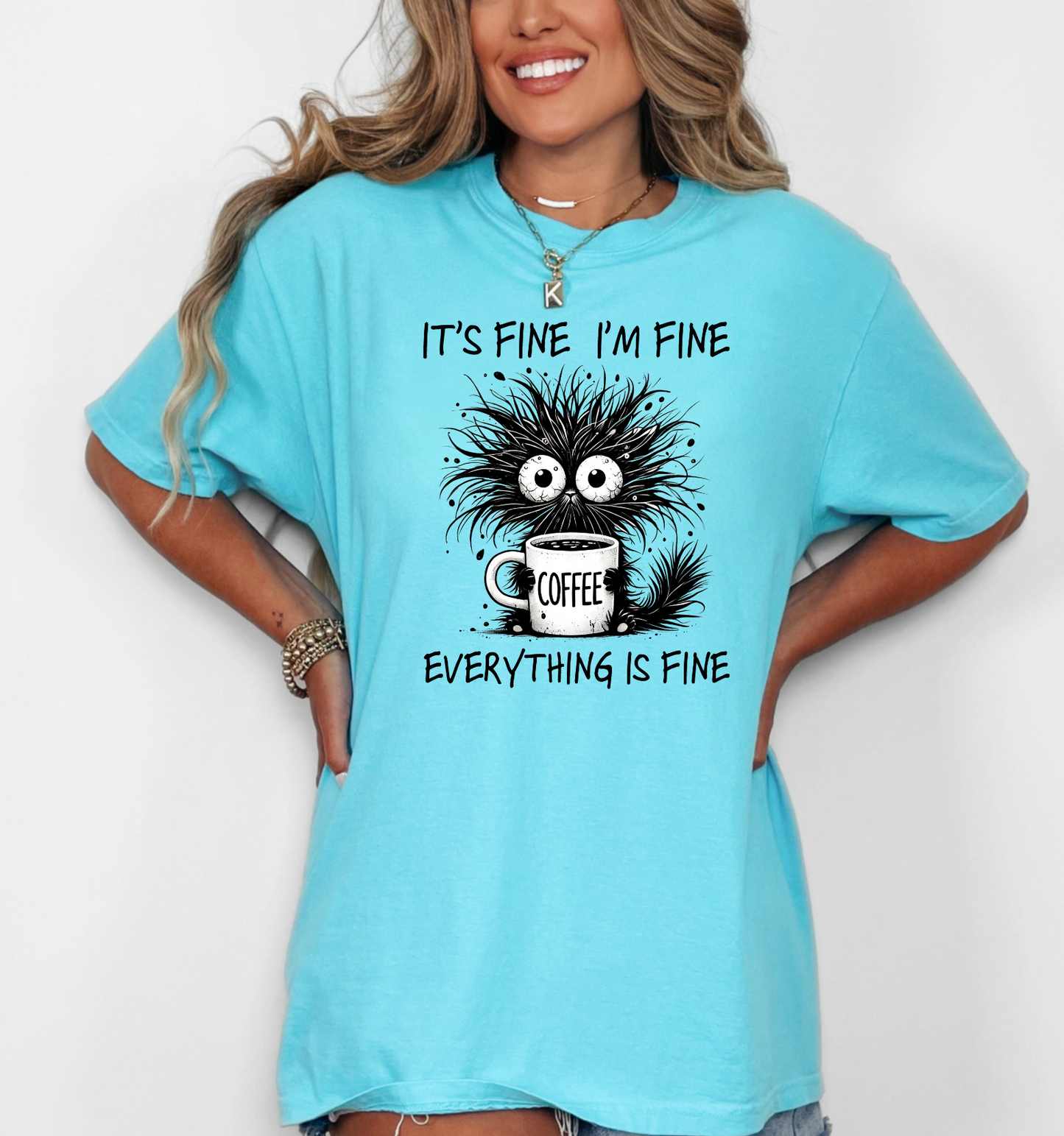Funny cat It's fine Comfort Colors lagoon blue Graphic T-shirt