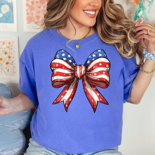 Flo Blue Comfort Colors America Bow graphic T-shirt