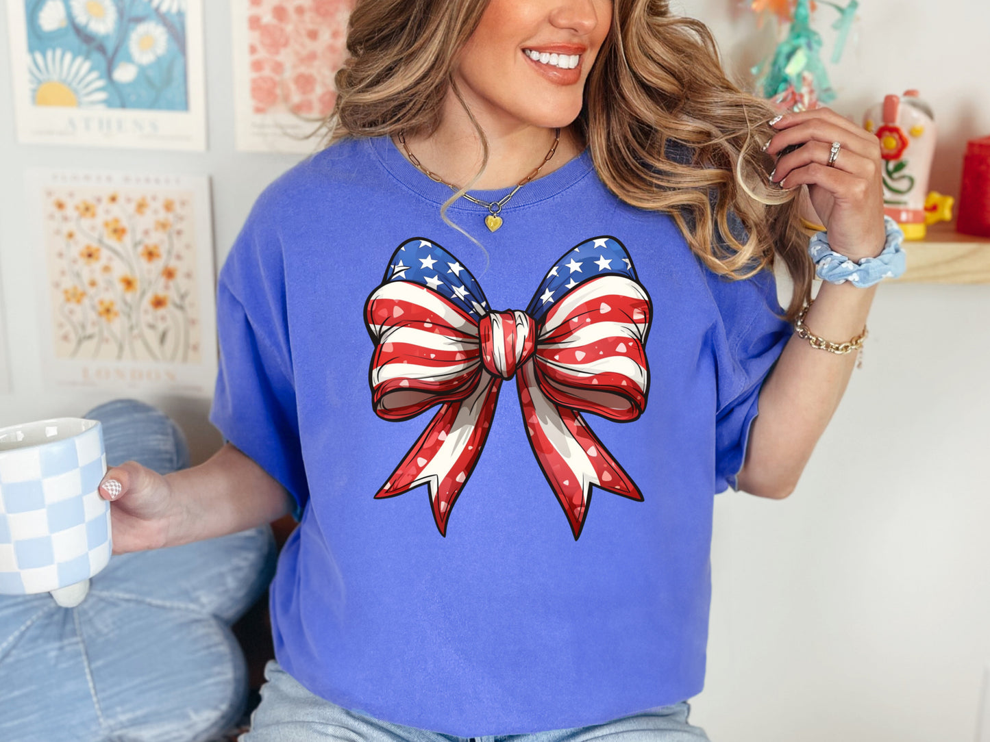 Flo Blue Comfort Colors America Bow graphic T-shirt