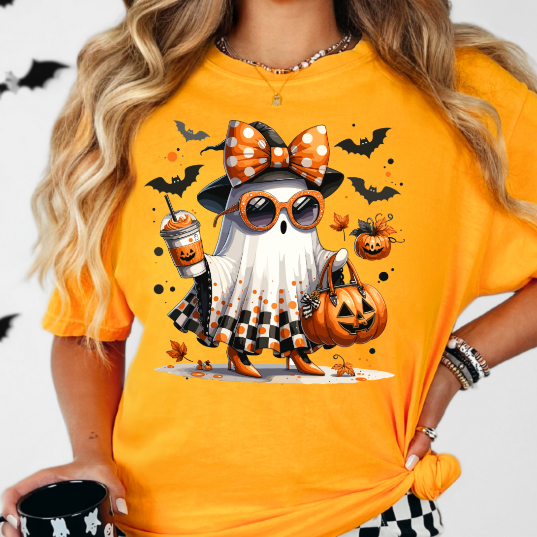Bright orange Comfort colors sassy ghost graphic T-shirt