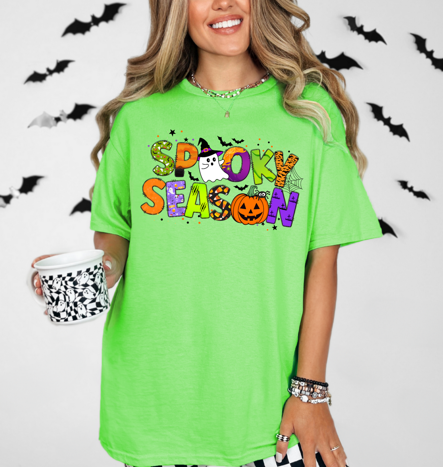 Gildan Lime Green Spooky Season Graphic T-shirt