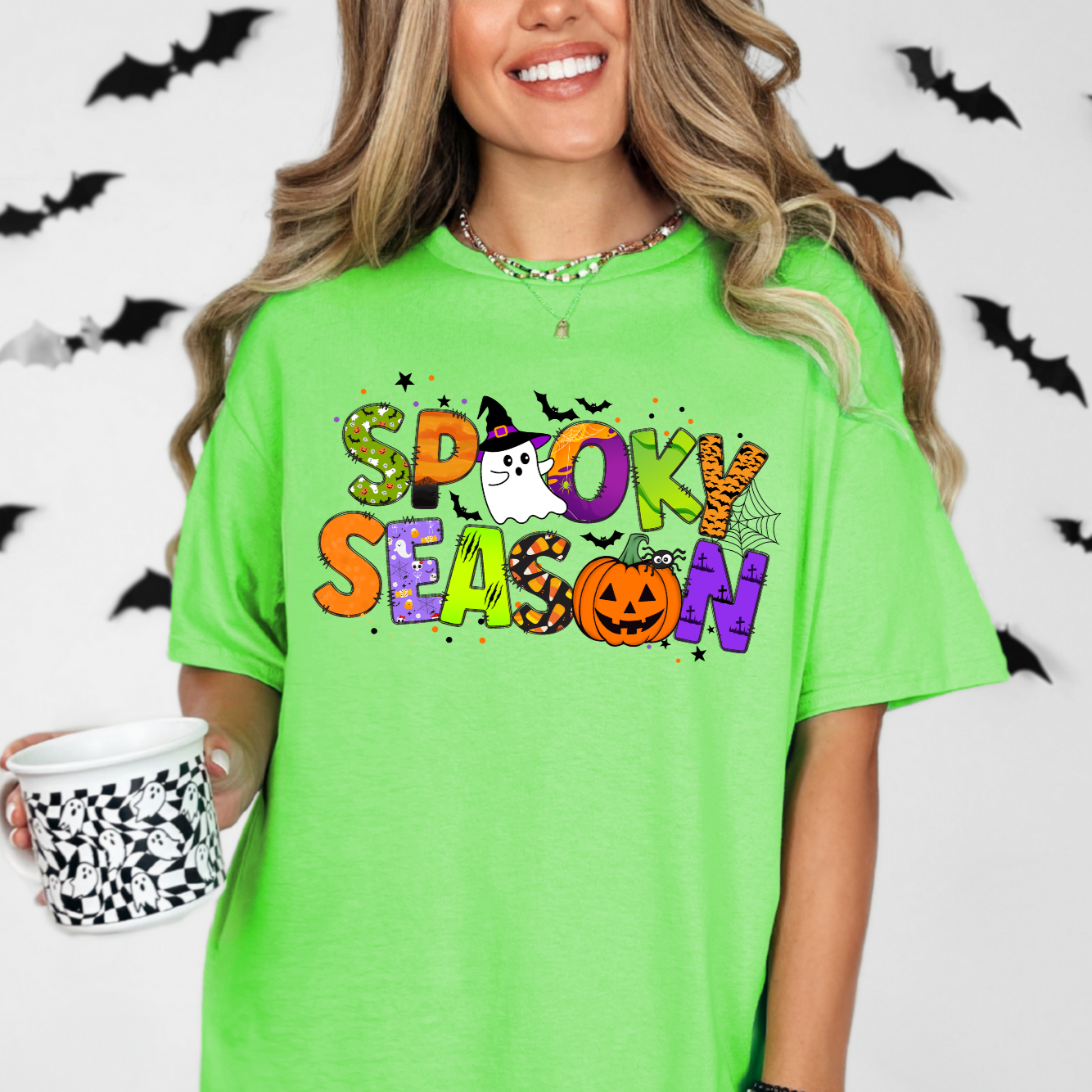Gildan Lime Green Spooky Season Graphic T-shirt