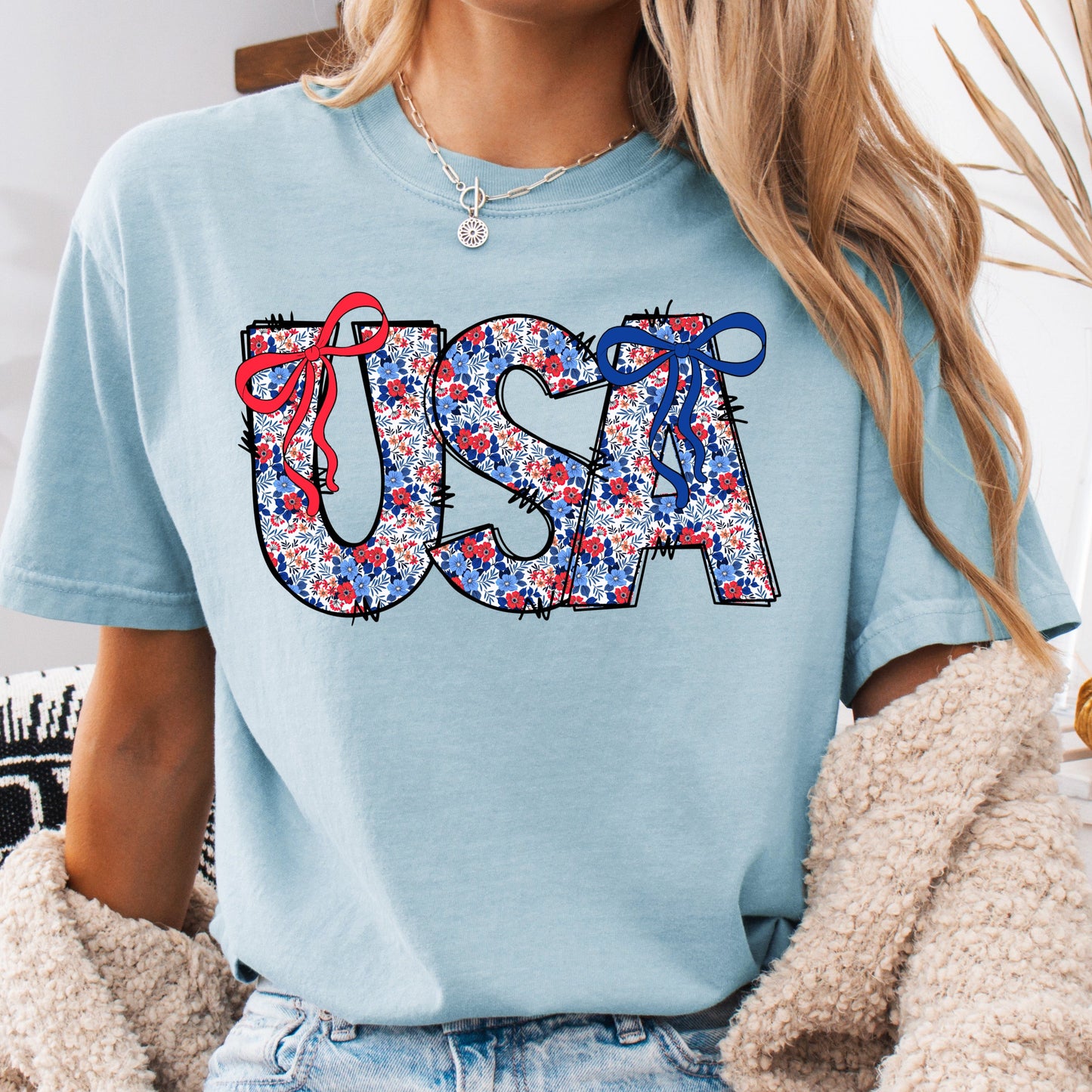 Chambray Comfort Colors USA graphic T-shirt