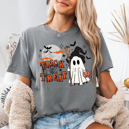 Halloween Trick or Treat Grey Comfort colors graphic T-shirt