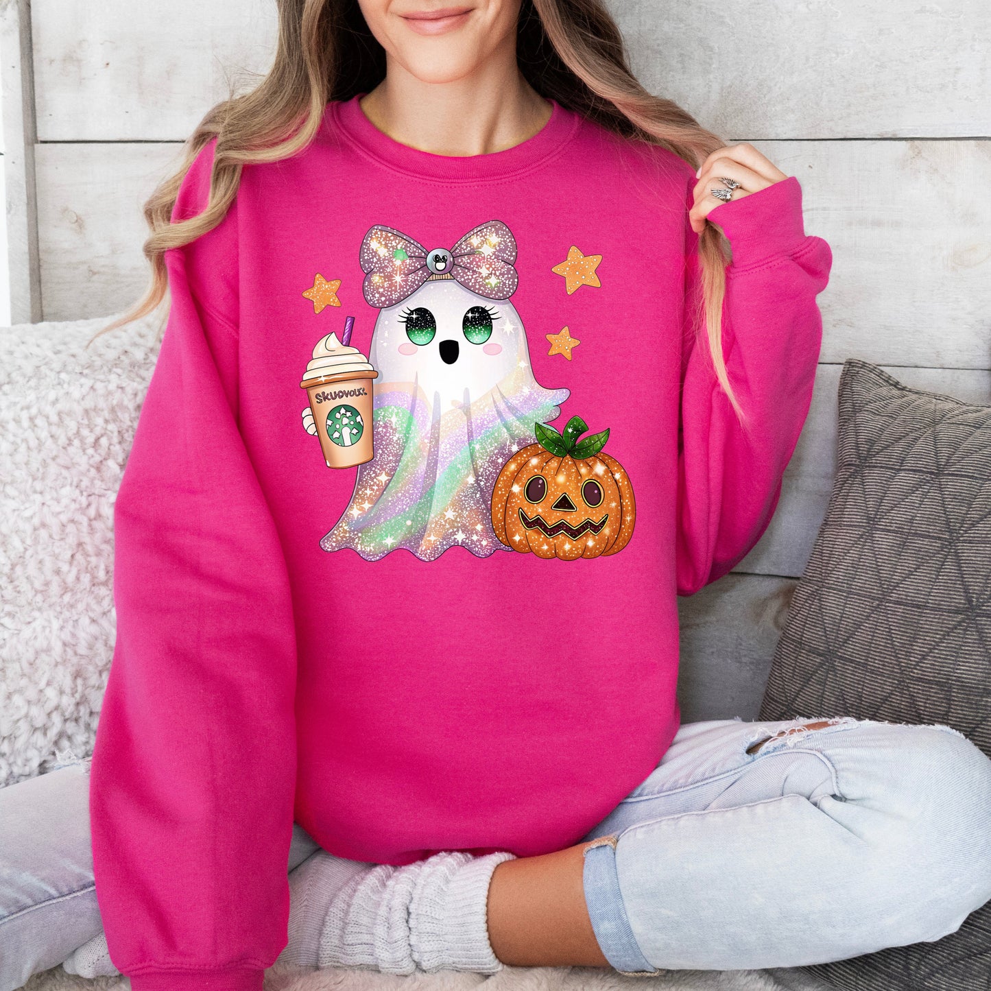 Gildan Heliconia sweatshirt cute ghost graphic crewneck
