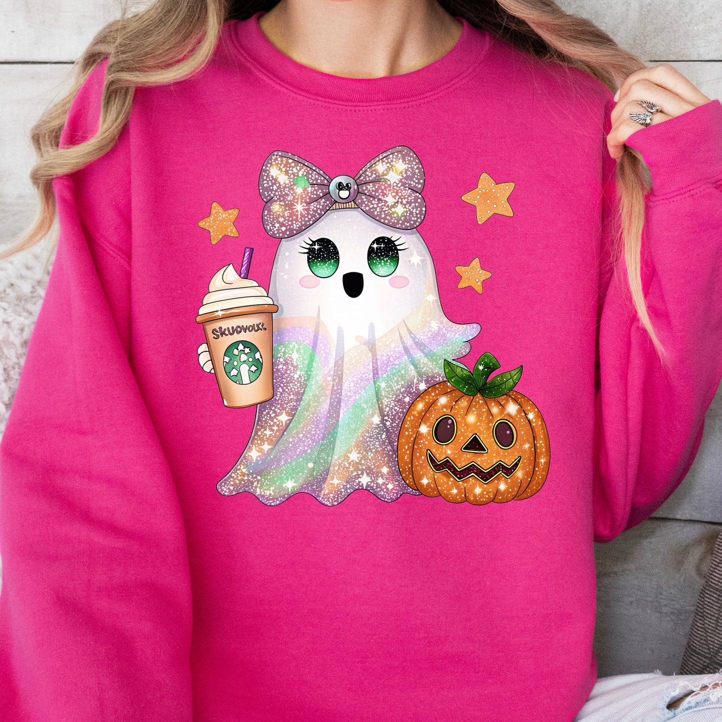 Gildan Heliconia sweatshirt cute ghost graphic crewneck