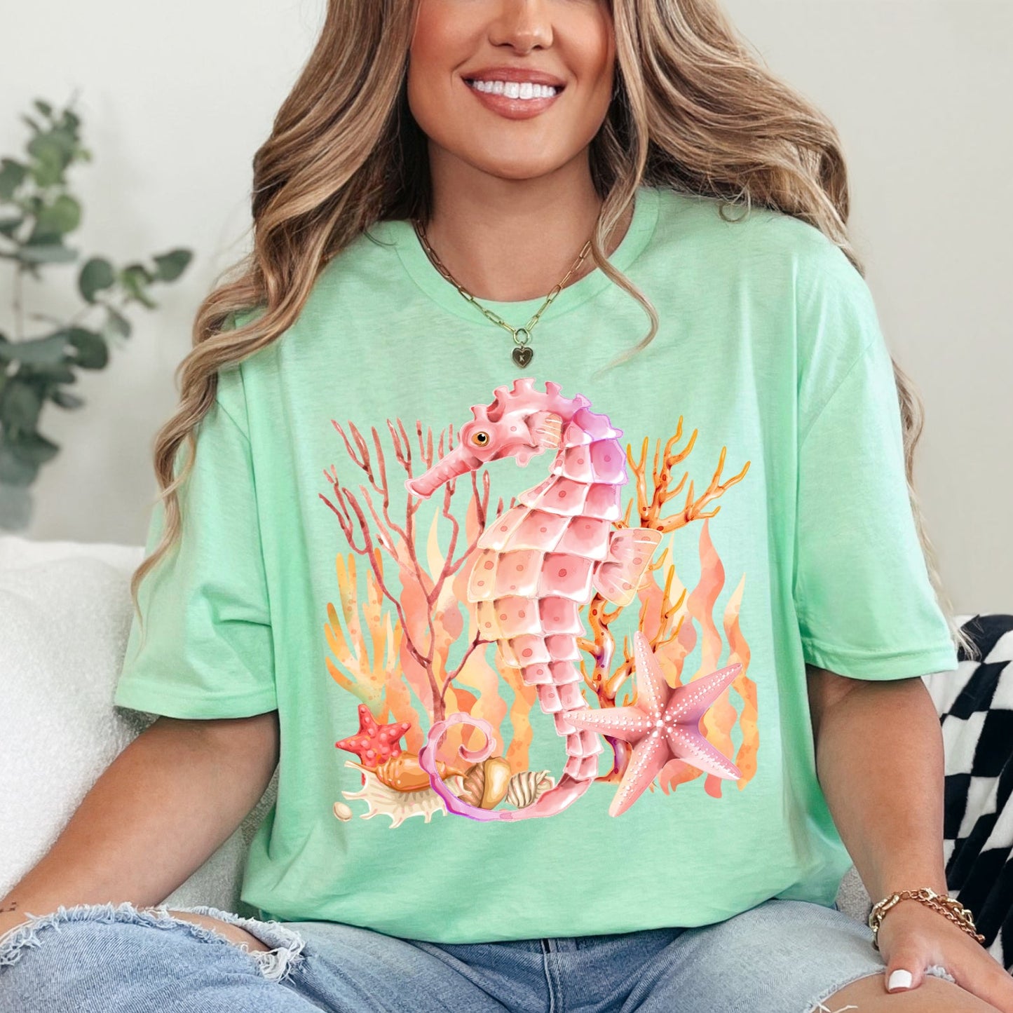 Mint green Gildan Softstyle Seahorse graphic T-shirt