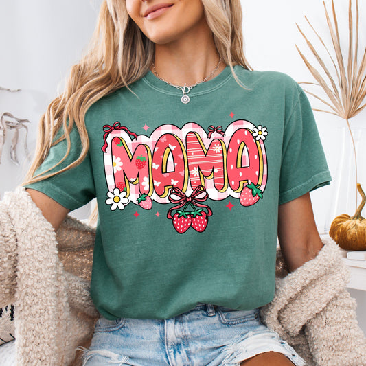 Light green Comfort Colors Strawberry Mama graphic T-shirt