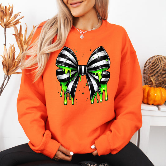 Gildan safety orange sweatshirt Halloween bow Graphic crewneck