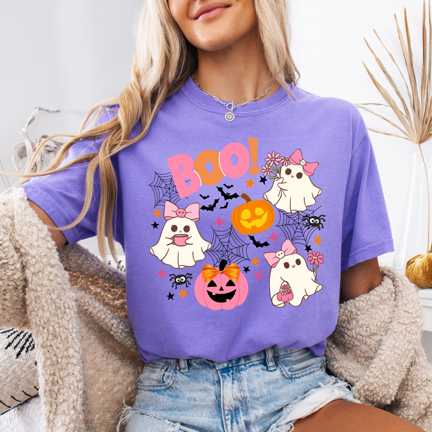 Violet cute Ghosts Comfort Colors Halloween graphic T-shirt
