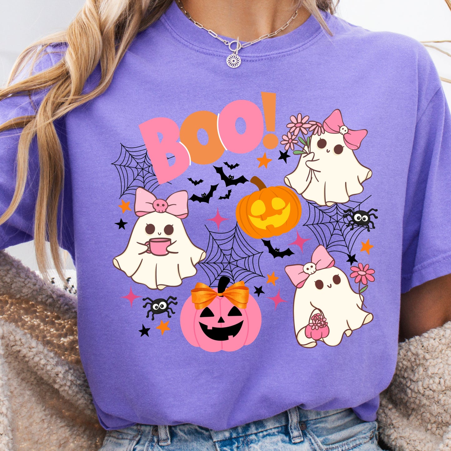 Violet cute Ghosts Comfort Colors Halloween graphic T-shirt
