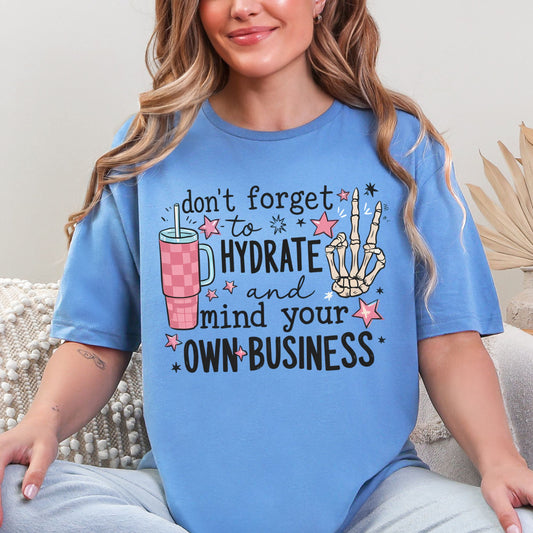 Carolina Blue Gildan Softstyle Mind your own business graphic T-shirt
