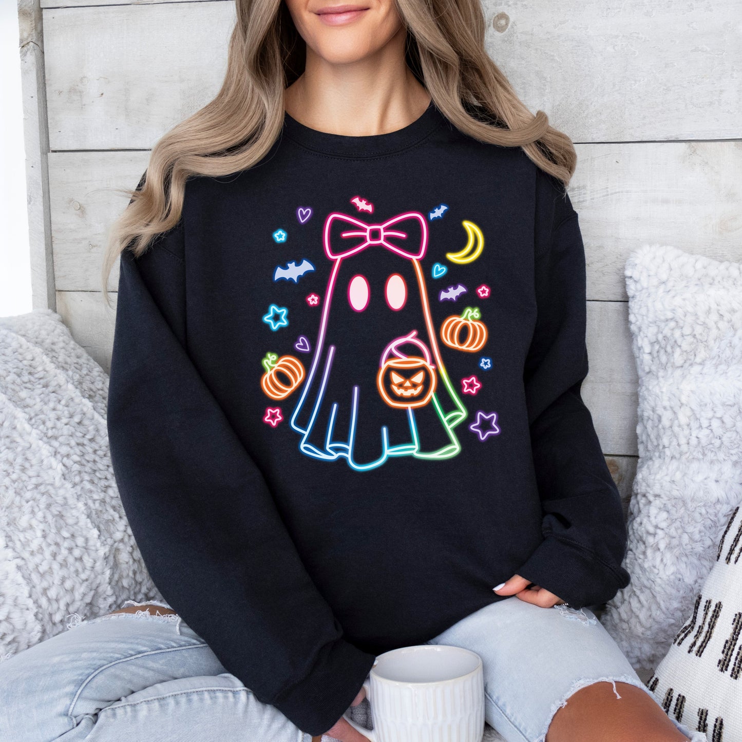 Gildan black sweatshirt ghost graphic crewneck
