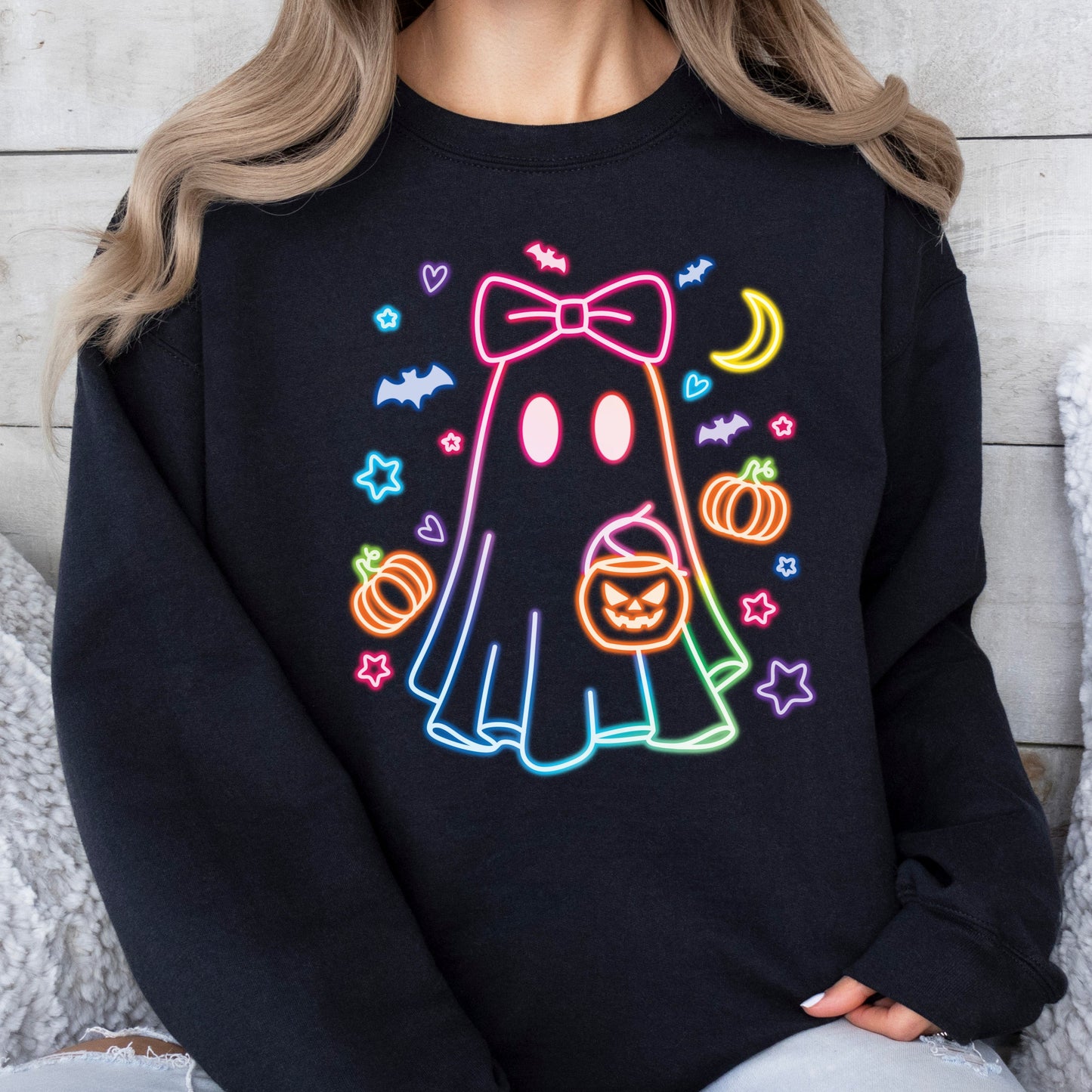 Gildan black sweatshirt ghost graphic crewneck