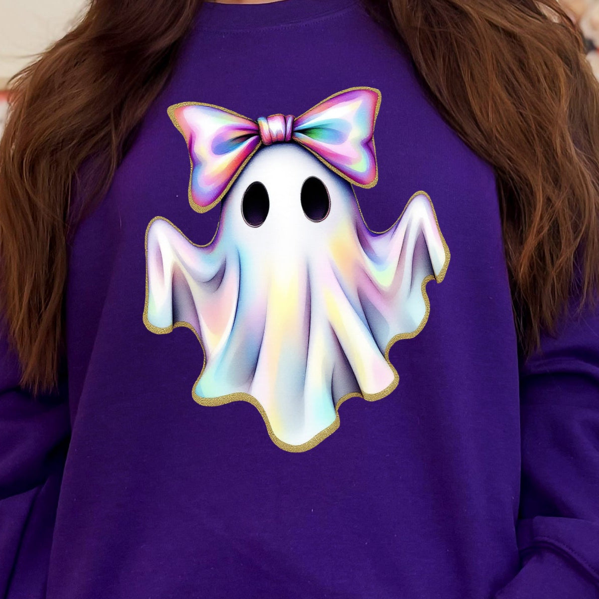 Gildan purple sweatshirt cute ghost with bow graphic crewneck