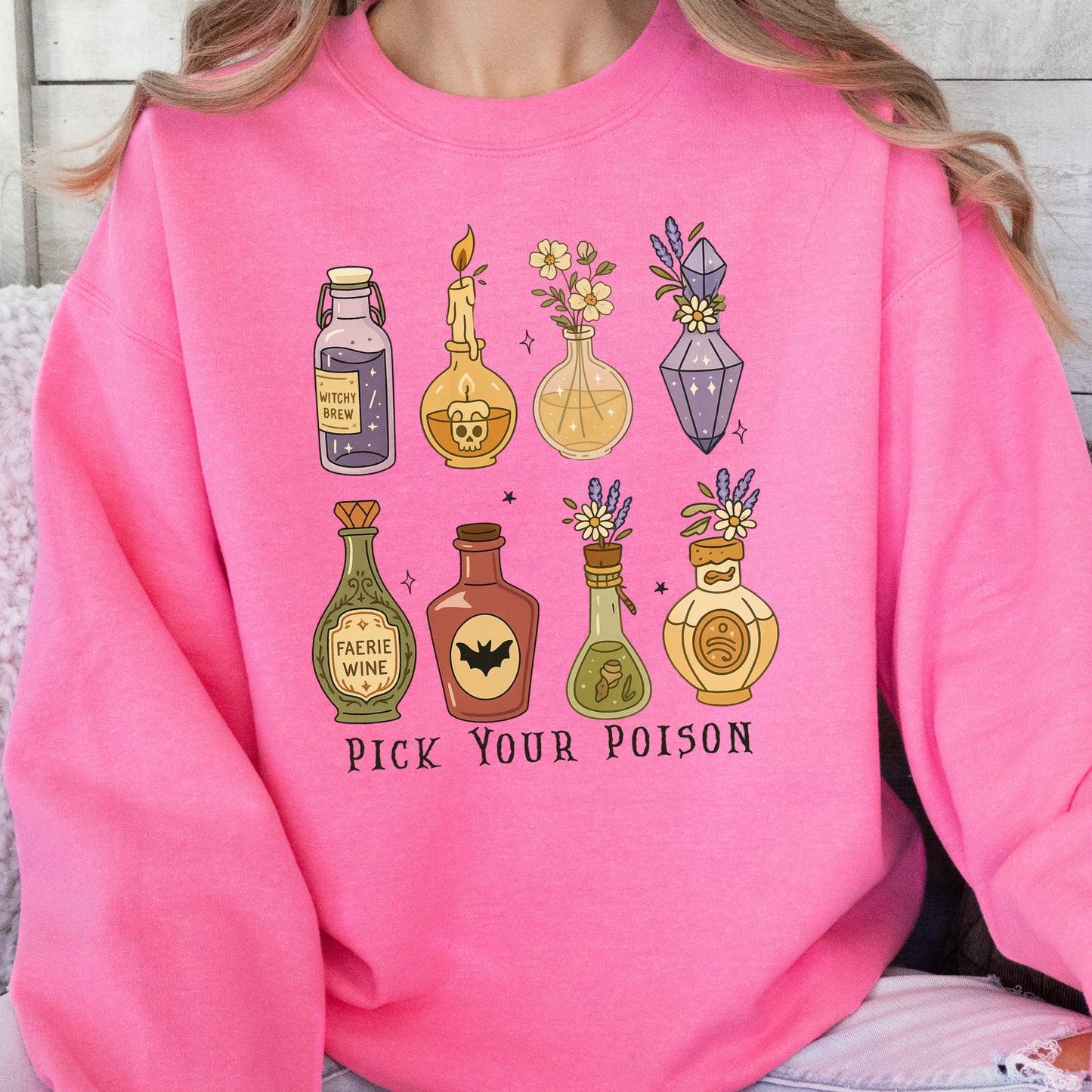 Gildan safety pink sweatshirt Halloween graphic crewneck