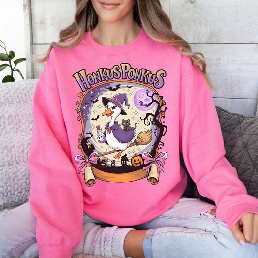 Gildan Safety pink sweatshirt Halloween goose graphic crewneck