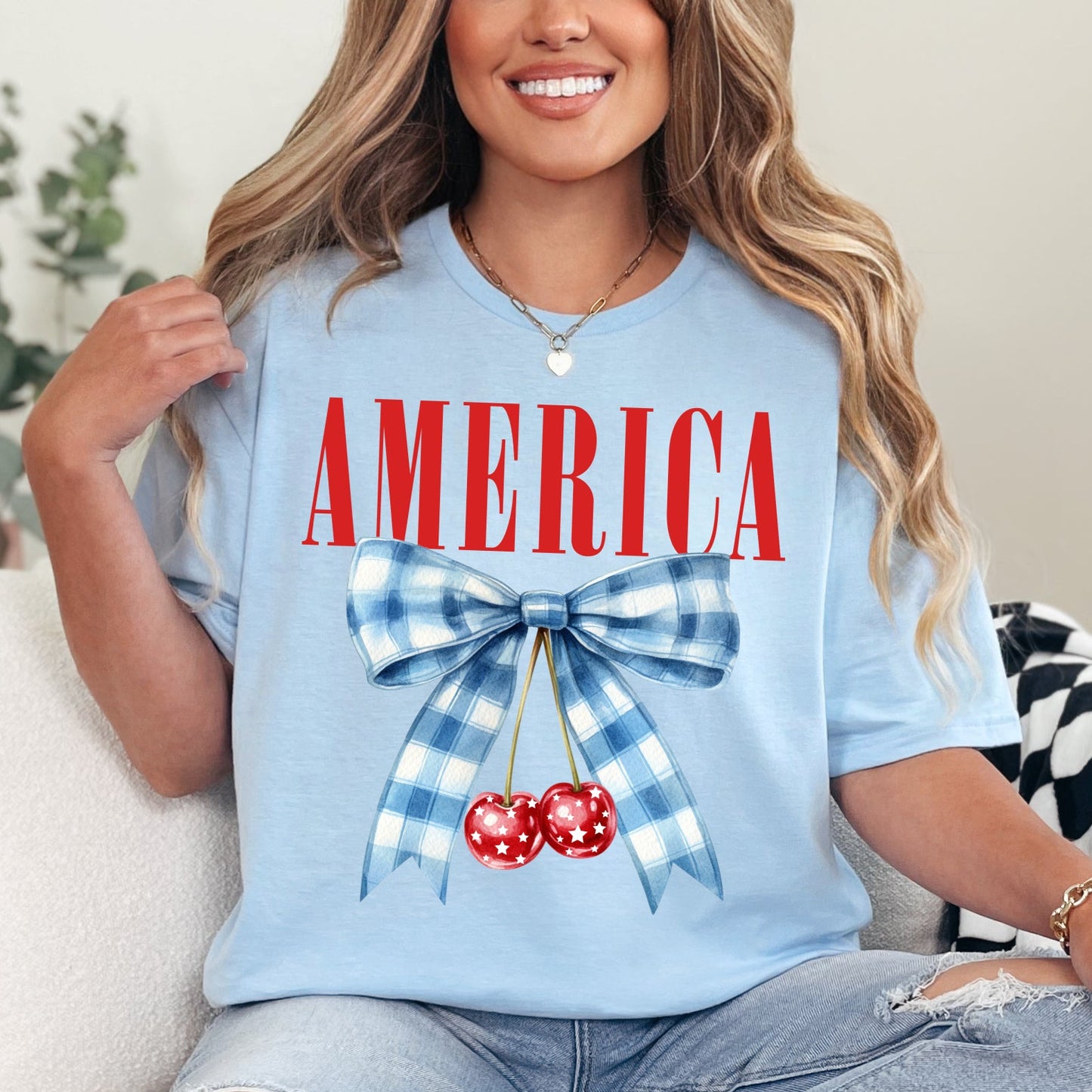 America Gildan Softstyle Light blue graphic T-shirt