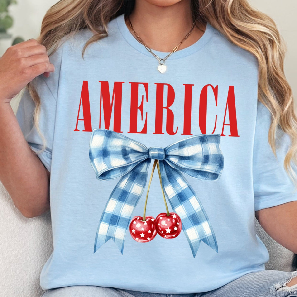 America Gildan Softstyle Light blue graphic T-shirt