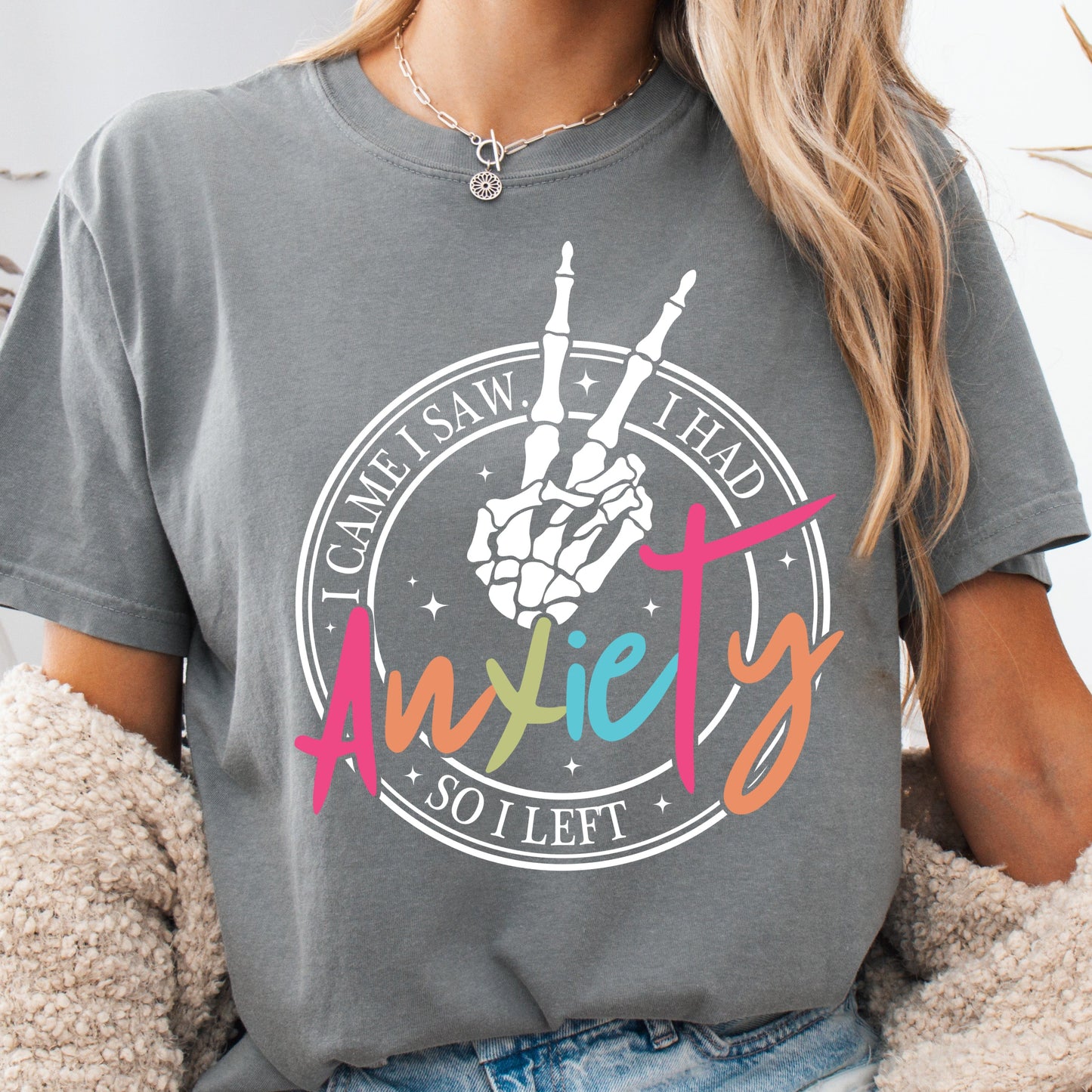 Grey Comfort Colors Anxiety Graphic T-shirt