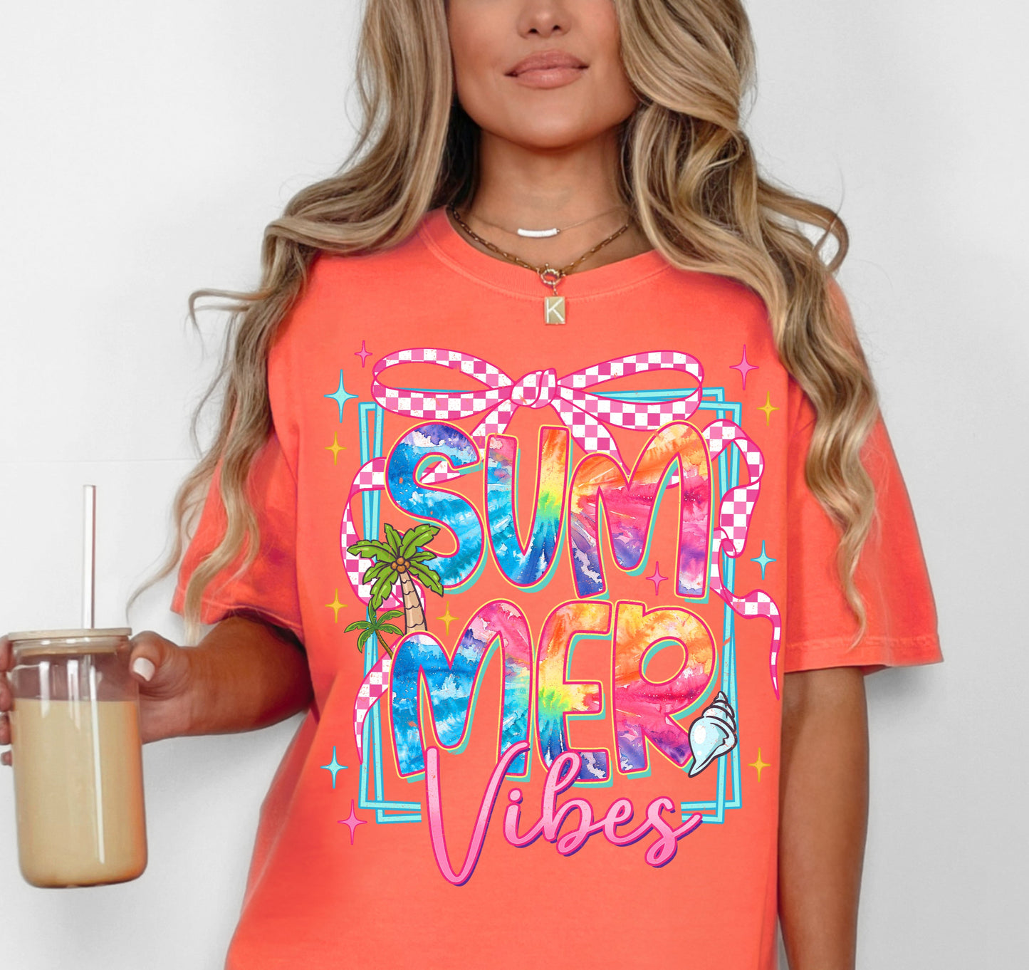 Bright Salmon Summer Vibes Comfort Colors Graphic T-shirt