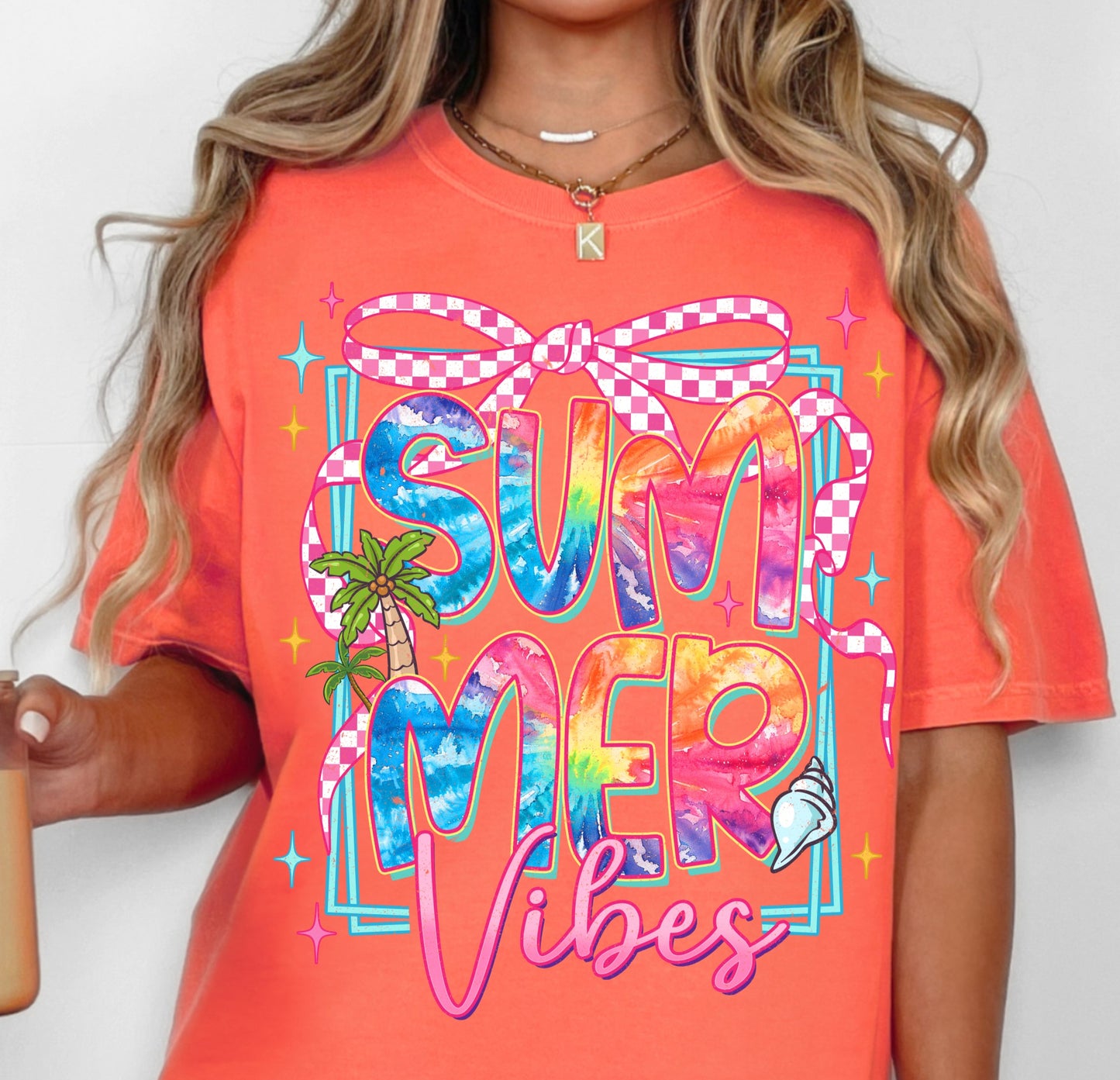 Bright Salmon Summer Vibes Comfort Colors Graphic T-shirt