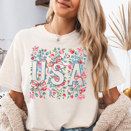 Ivory Comfort Colors USA patriotic graphic T-shirt