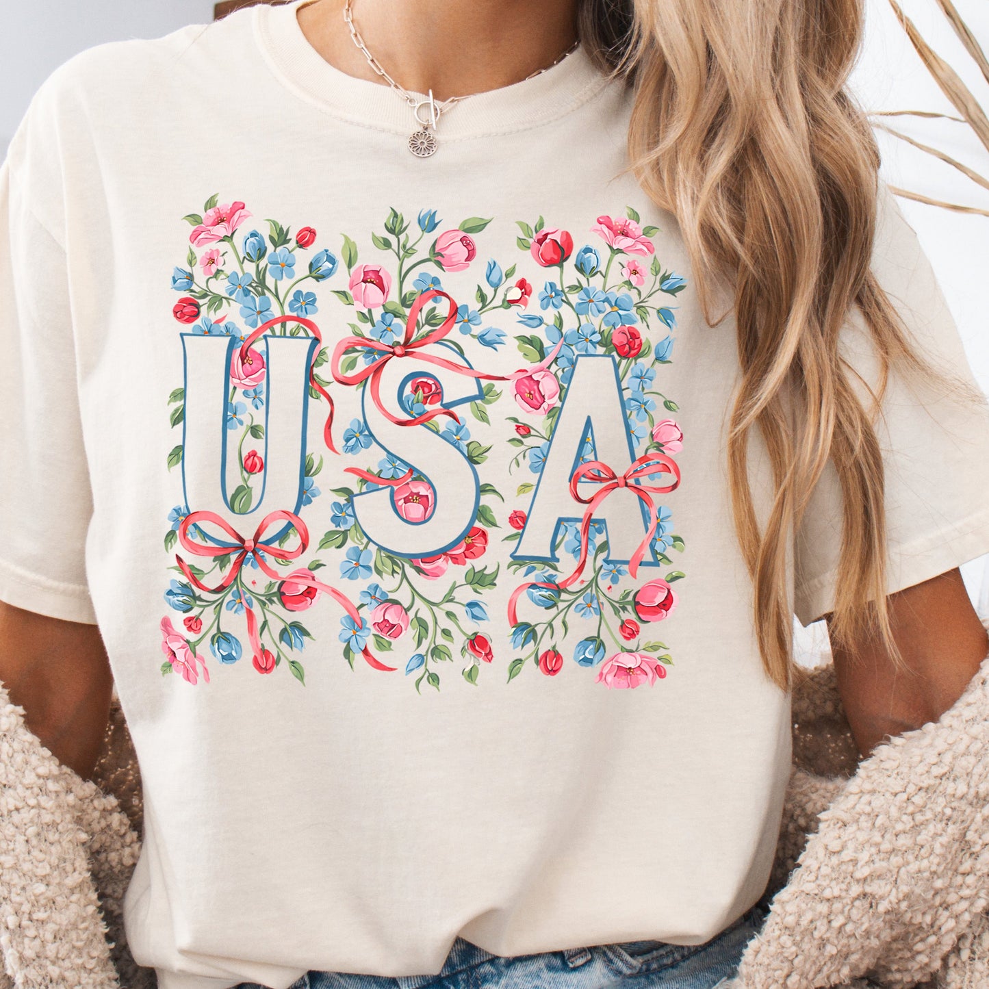 Ivory Comfort Colors USA patriotic graphic T-shirt