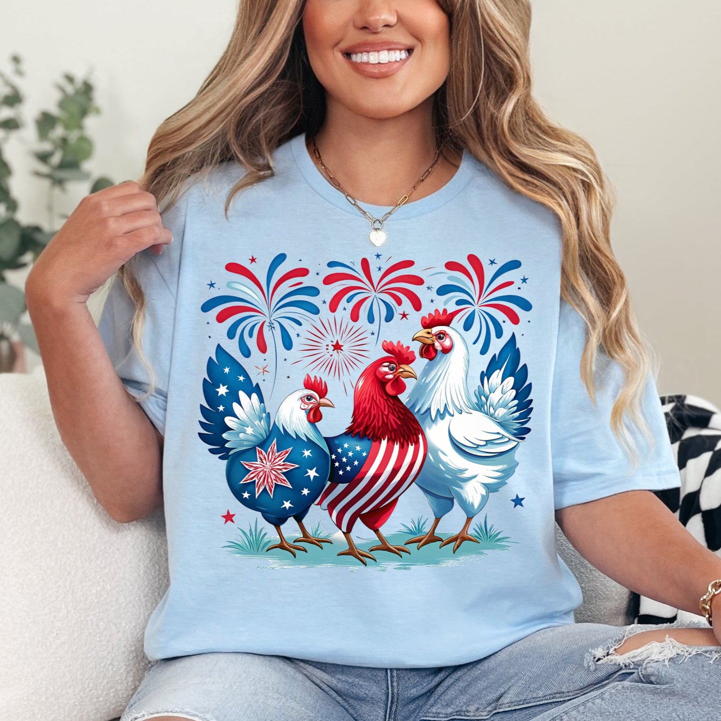 Light Blue Gildan Softstyle 4th Of July graphic T-shirt