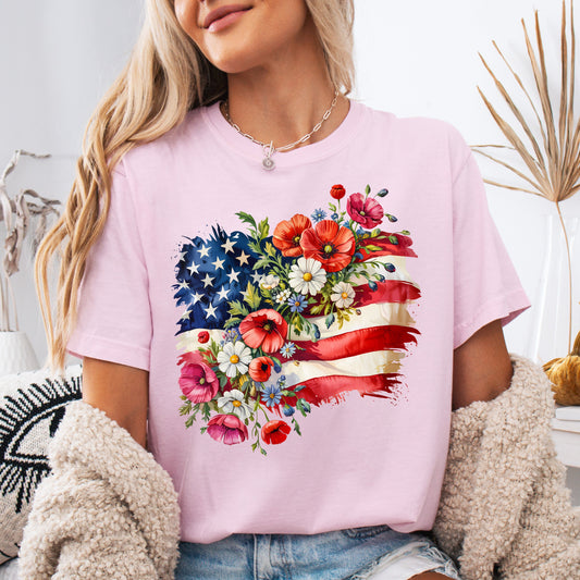 Pink Blossom Comfort Colors Patriotic Graphic T-shirt.